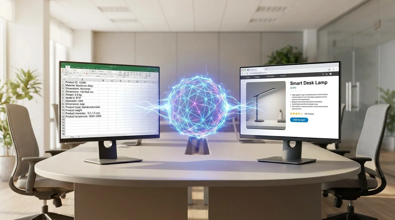 Proces przetwarzania danych produktowych przez AI na gotowy opis