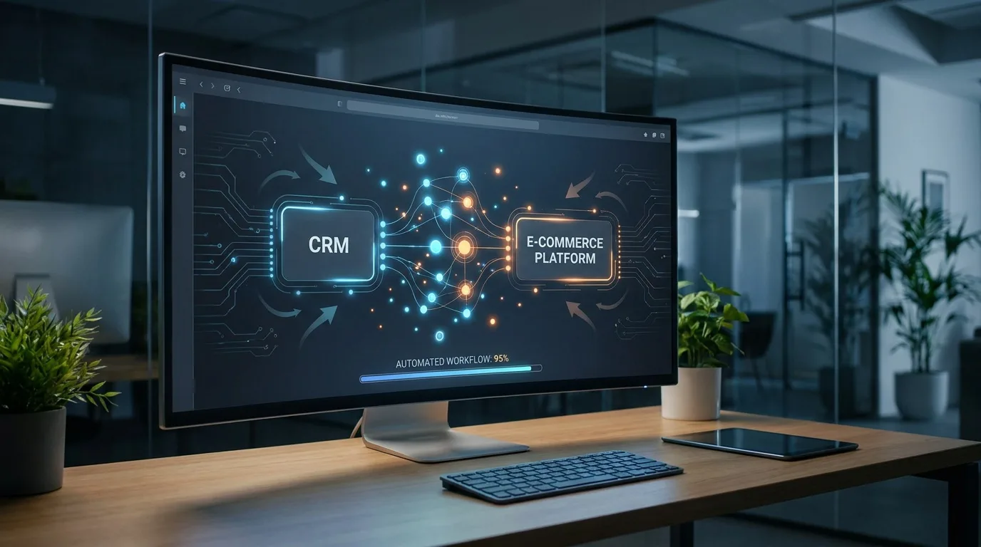 Wizualizacja przepływu danych między systemem CRM a platformą e-commerce