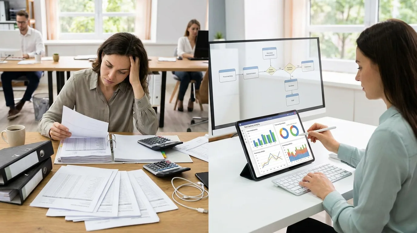 Porównanie ręcznej ewidencji czasu pracy z nowoczesnym panelem analitycznym na tablecie