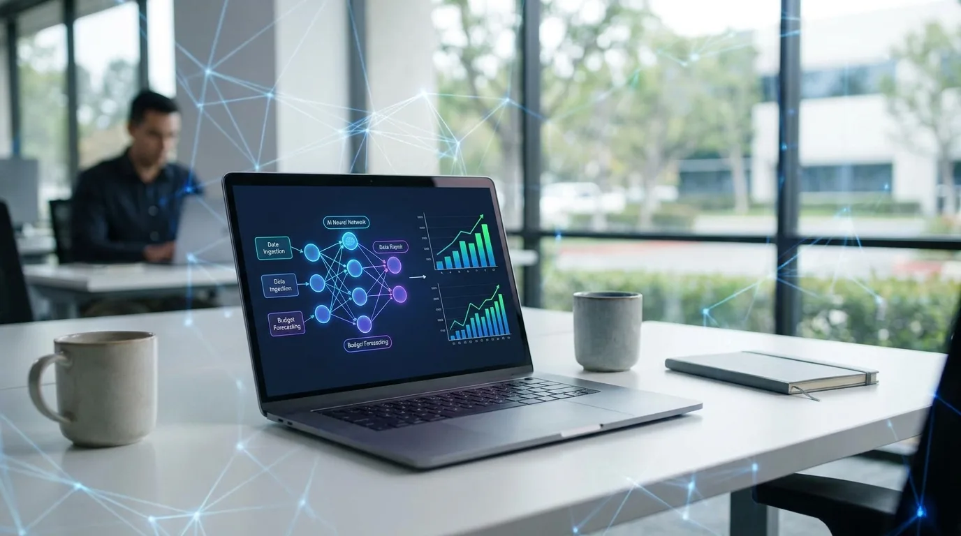 Projektowanie architektury systemu sztucznej inteligencji na ekranie laptopa