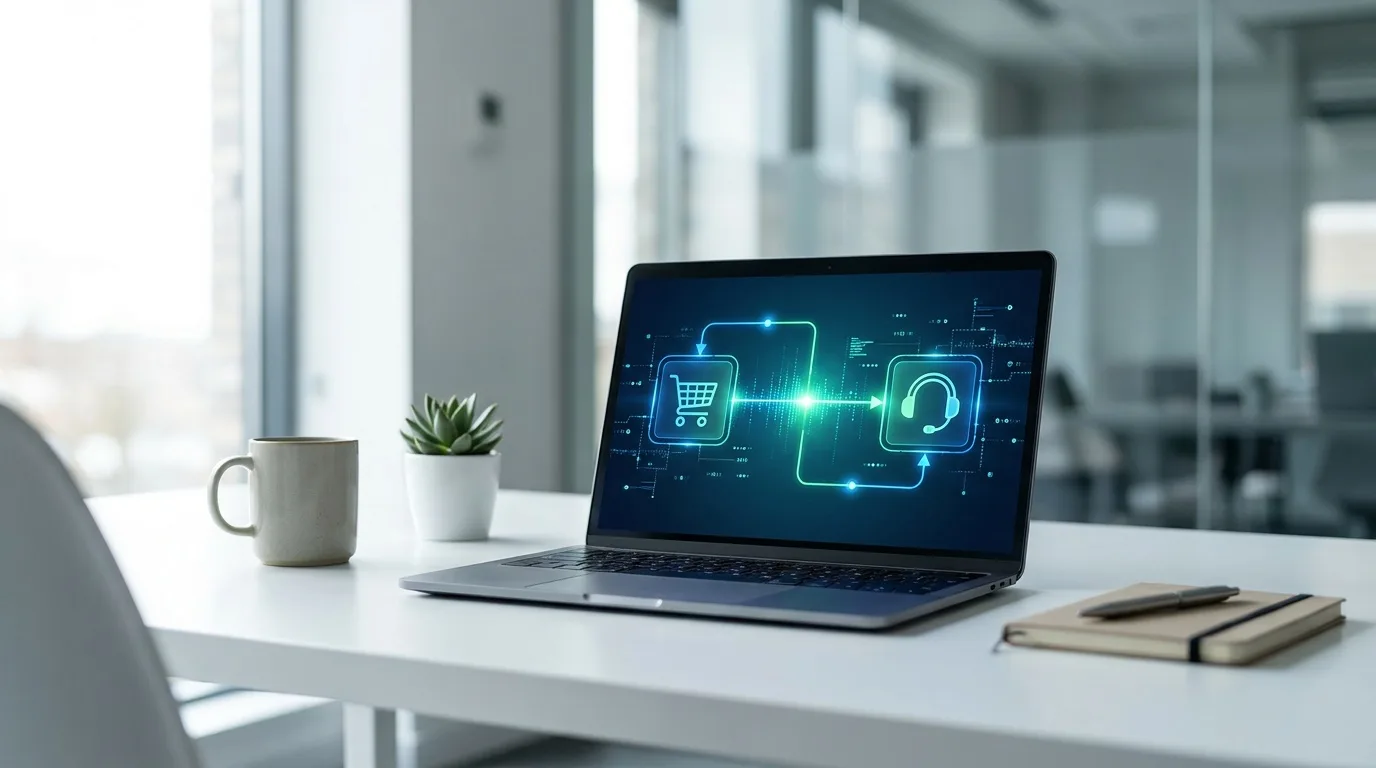Wizualizacja automatyzacji procesów e-commerce na ekranie laptopa